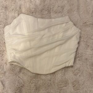 White Strapless Ruched Bustier Corset Top